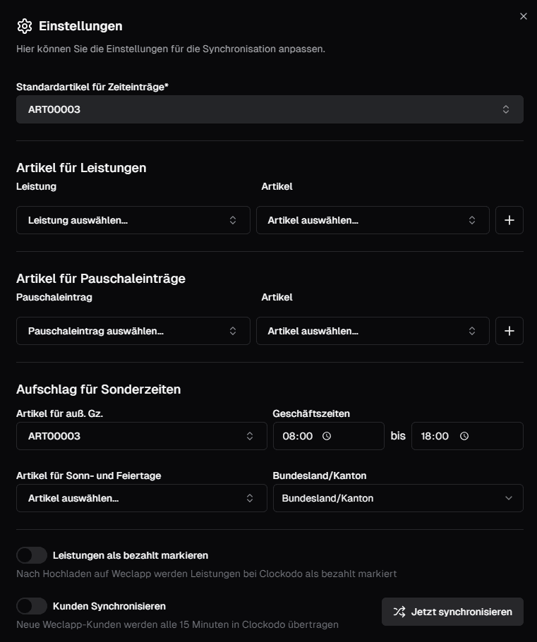 Clockodo Settings Preview